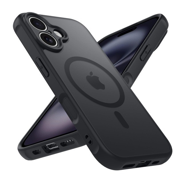 iPhone 16 用 ケース【MagSafe対応・カメラコントロールカバー付き】マット仕上げ 半透明 フロスト 耐衝撃 ワイヤレス充電 ストラップホール付き 6.1 インチ アイフォン 16 用ケース 半透明黒
