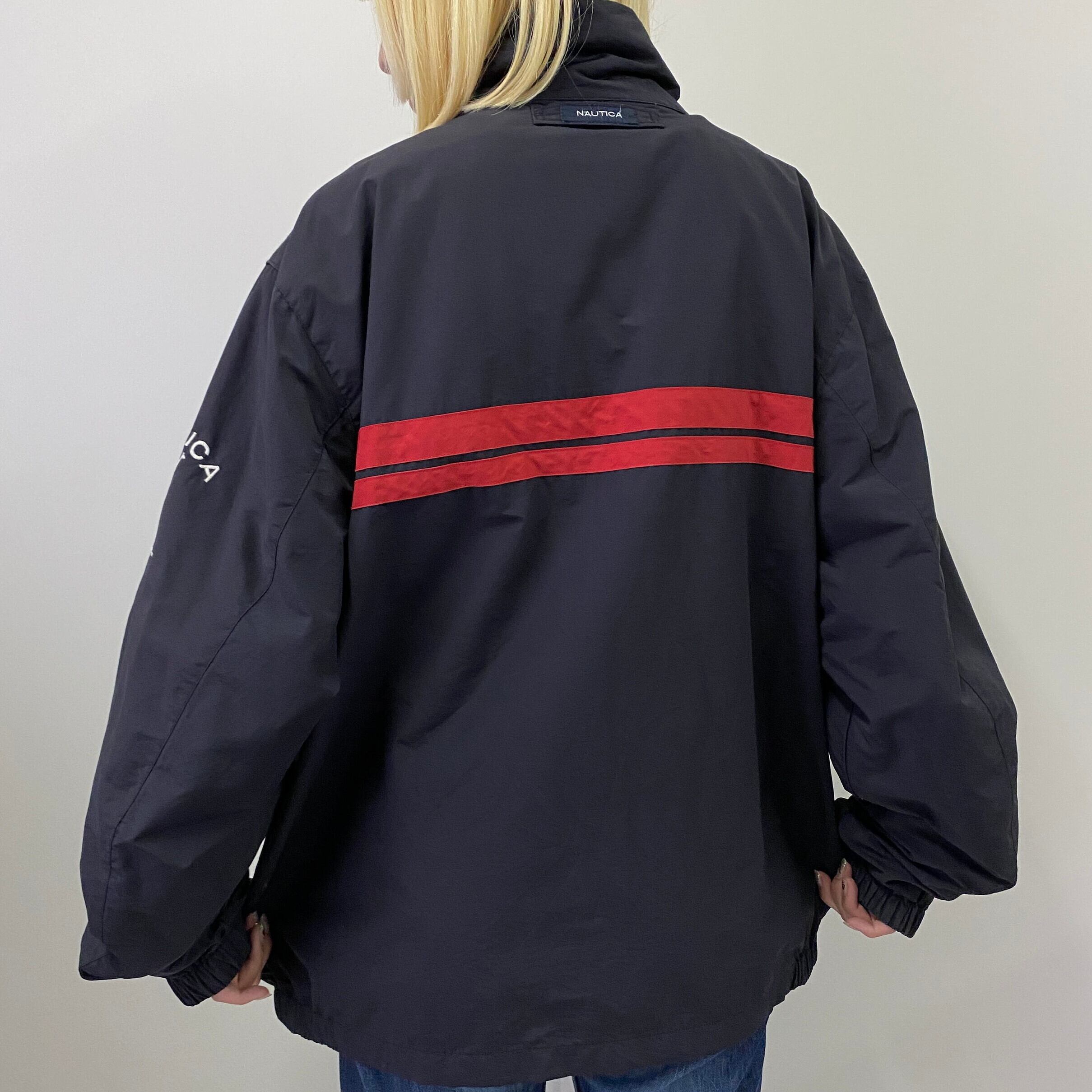 NAUTICA ノーティカ 袖刺繍 ライン ハイネック コットン×ナイロン