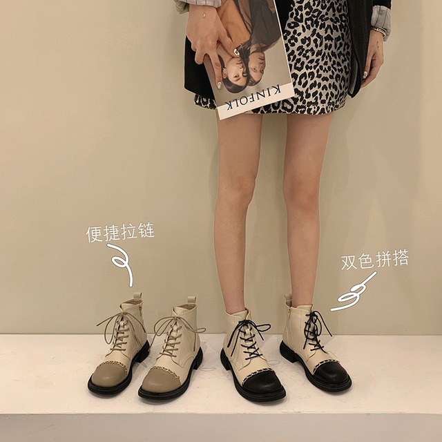 ブーツサマースタイルチェーン レーススタンダードショート レトロ 靴 シューズ 夏物 フェイクシューズ74529294429