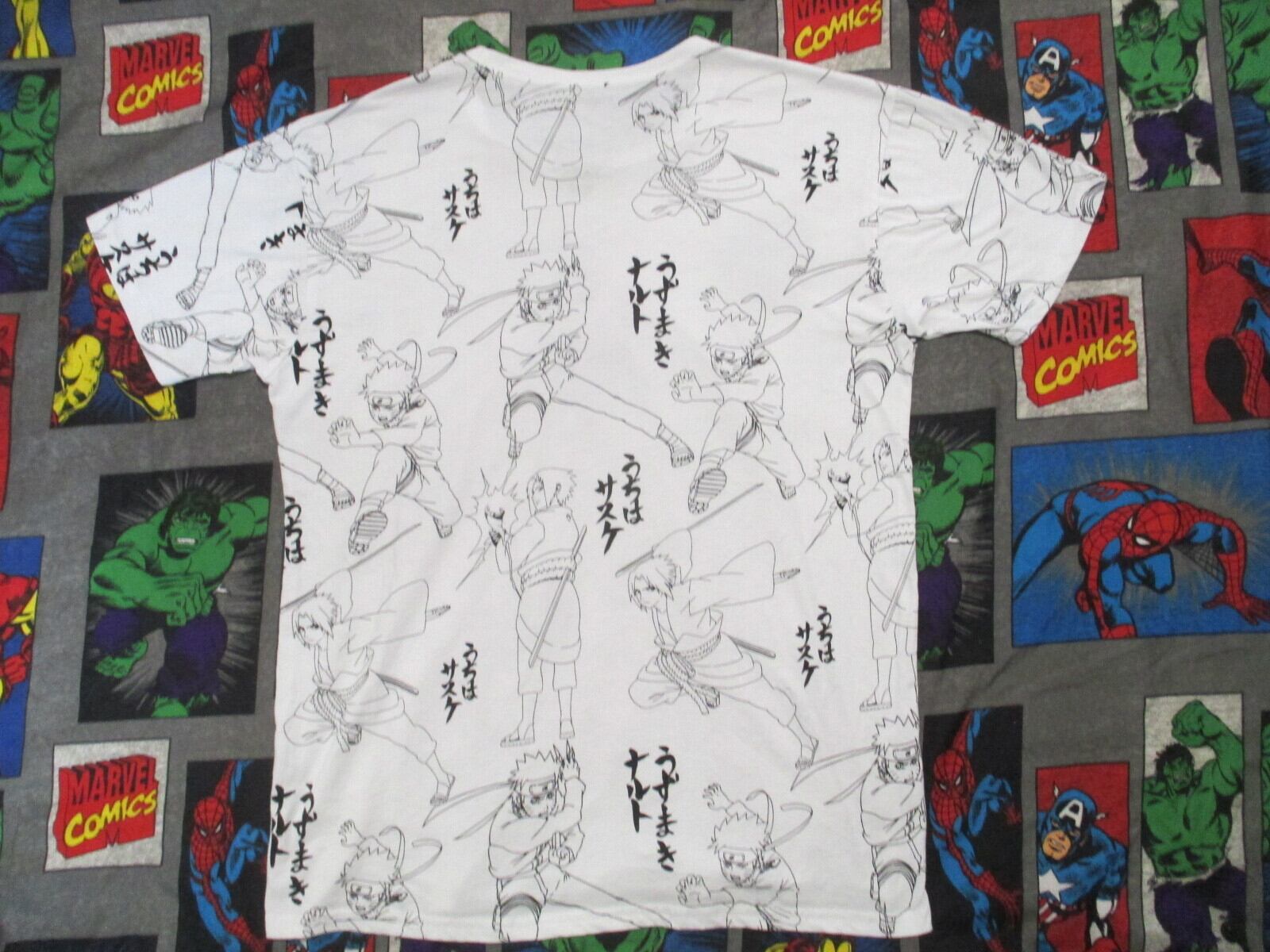 NARUTO ナルト 総柄 プリントTシャツ L 白 USAアニメ古着 | papermoon07