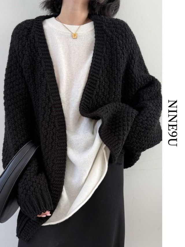 knit waffle oversize cardigan【NINE9835】