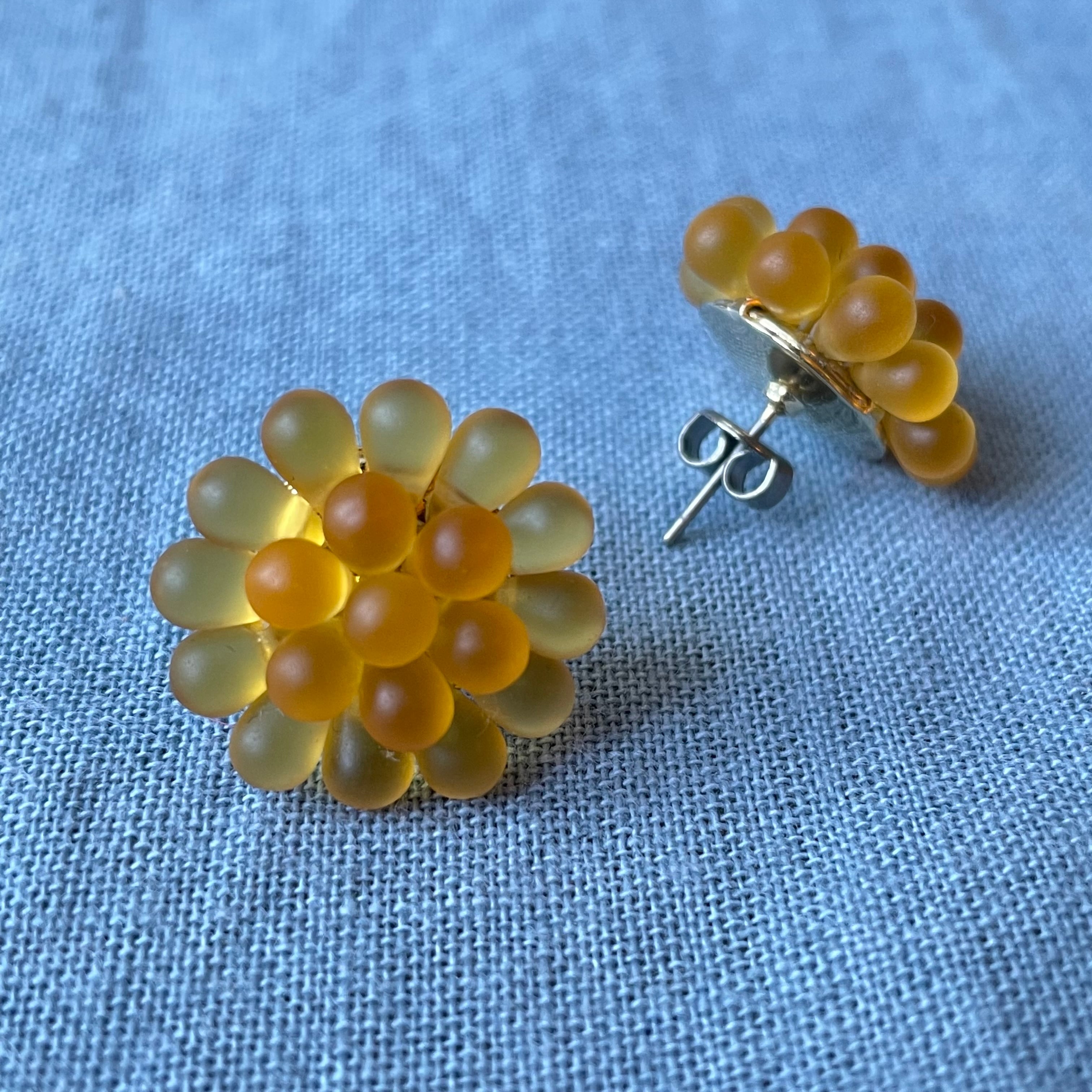 ☆再販 チェコビーズ ドロップフラワー イエロー ピアス／イヤリング