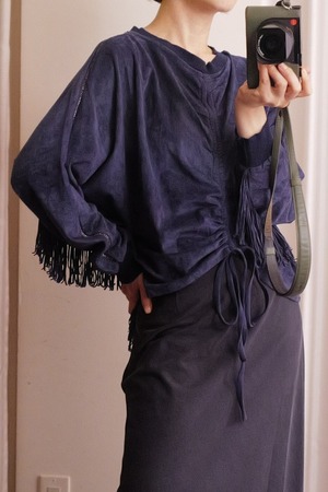 fake suede shirring tops navy