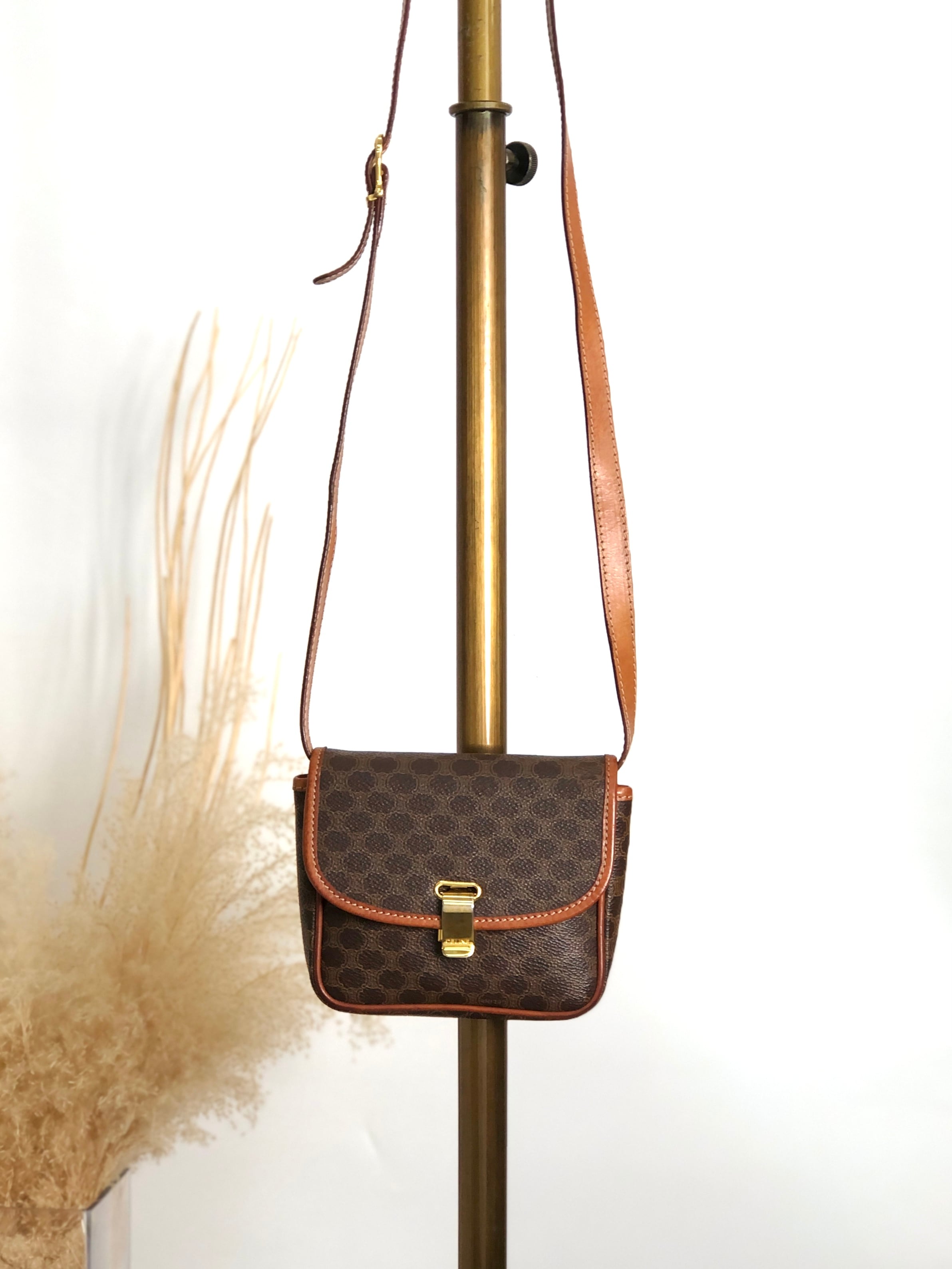 CELINE セリーヌ マカダム ショルダーバッグ ブラウン プレートロゴ PVC vintage ヴィンテージ オールド ajpy3m