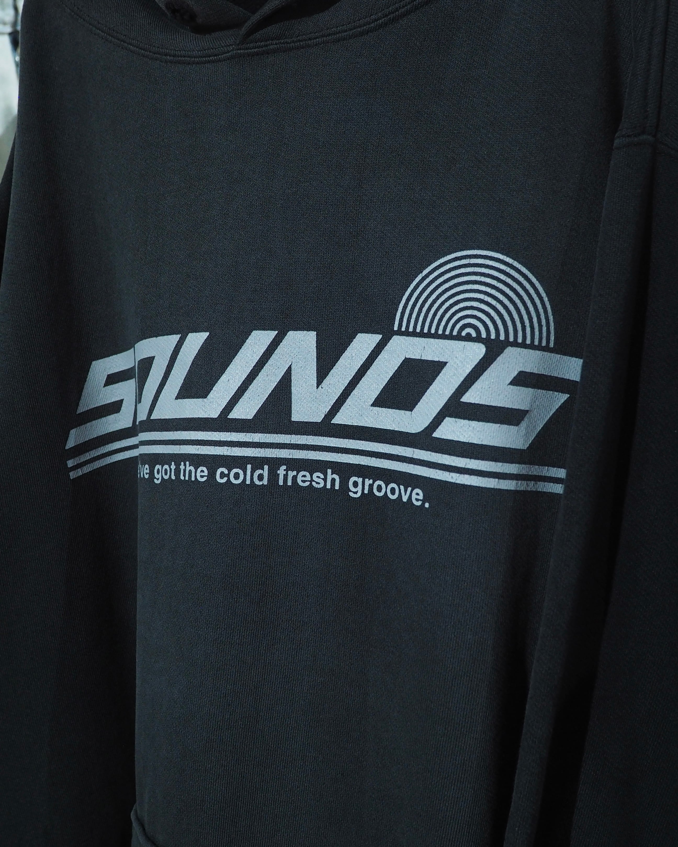 1990s " Good Groove " Beautiful Fade × Graphic Printed Vintage Loose Pullover Hoodie