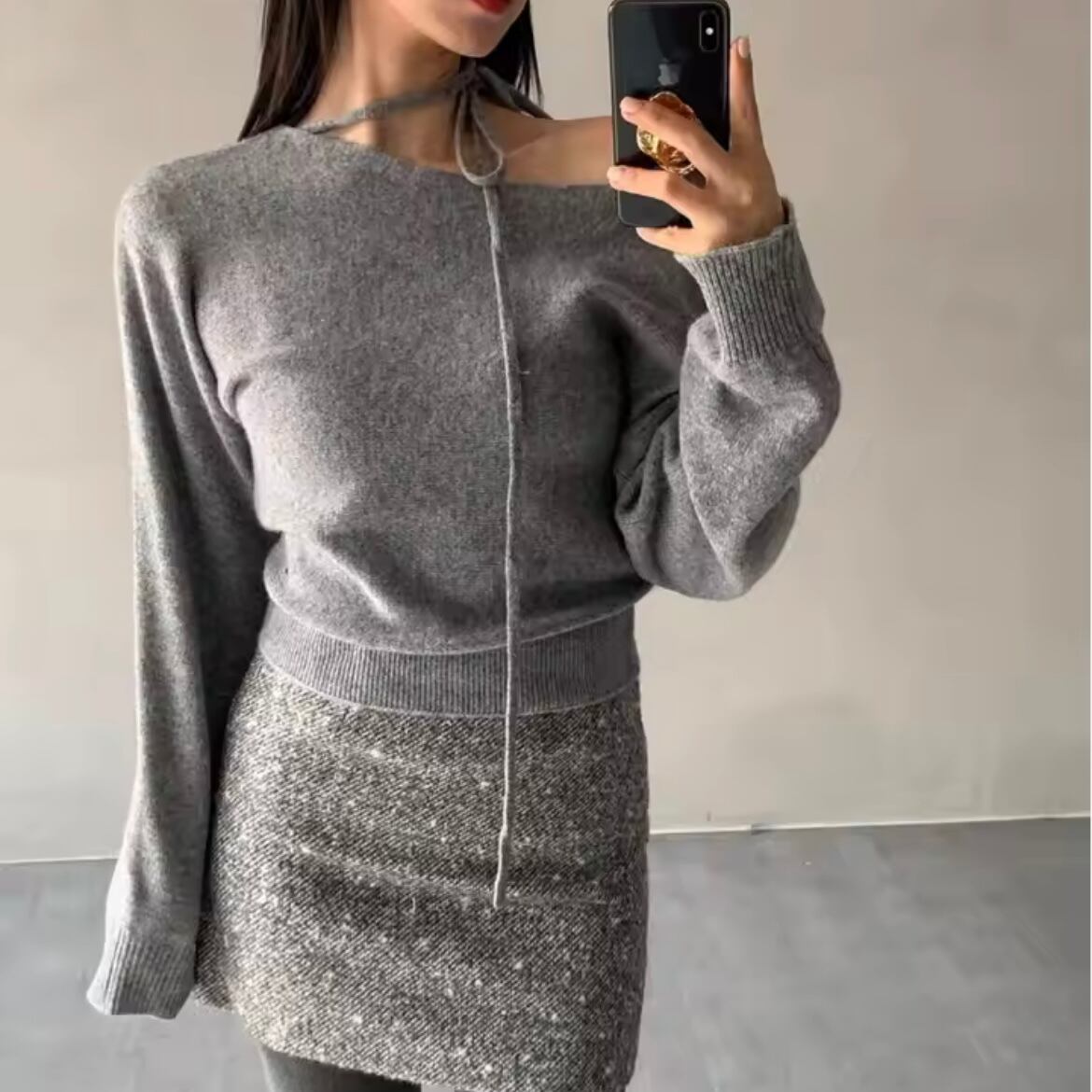 ribbon choker soft knit top