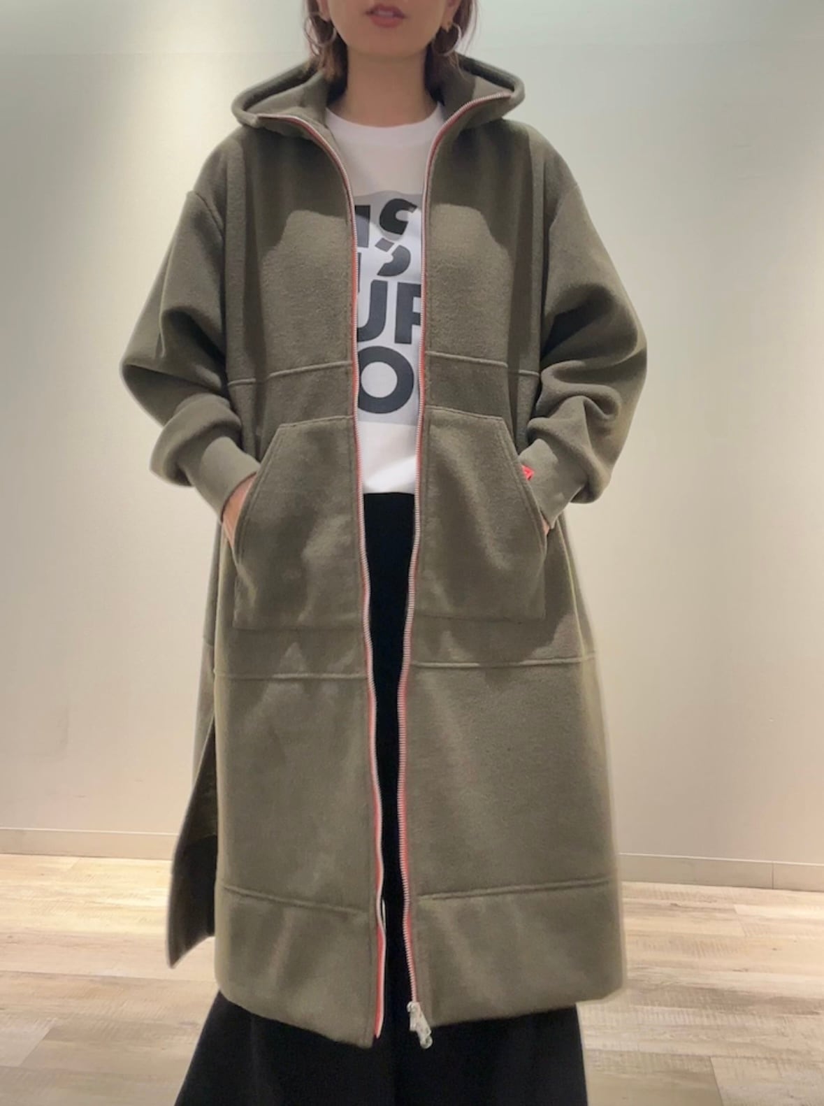 バイカラージップフーディロングコート/NO.1252036