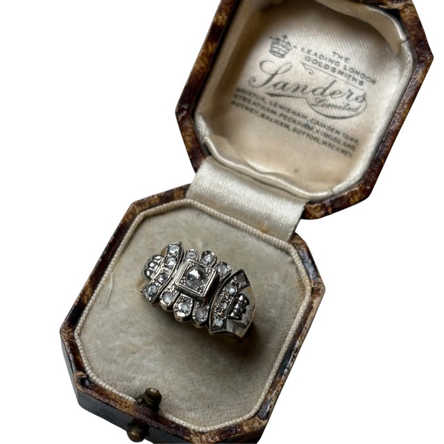 antique c1940 18ct two tone gold diamond cocktail ring