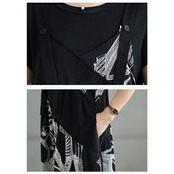 アート柄 アシメ サロペット ワンピース  00383