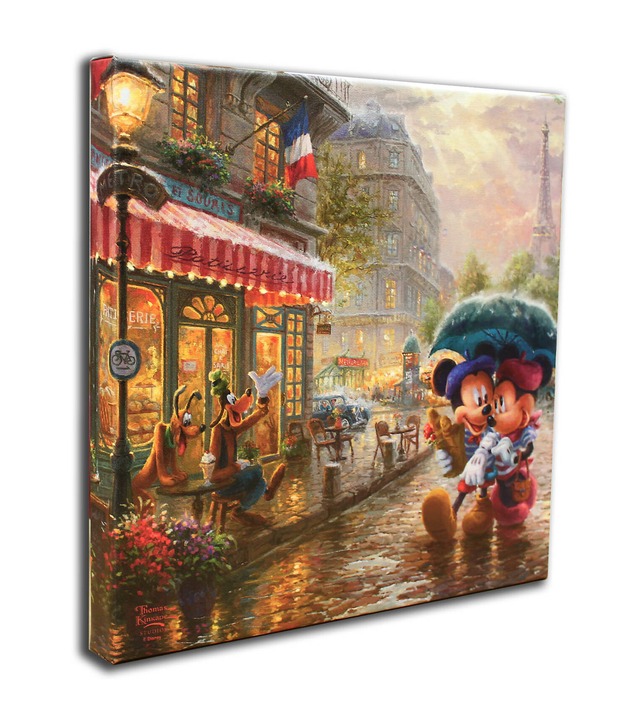 ディズニー絵画 トーマス キンケード ミッキー&ミニー/イン パリ キャンバスジークレ 版画 正規品 インテリア 展示用フック付 ギャラリーラップ