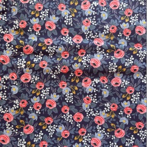 〖生地巾110cm ×40cm〗Fabric -RoseNavy【Rifle paper,co】ライフルペーパー生地