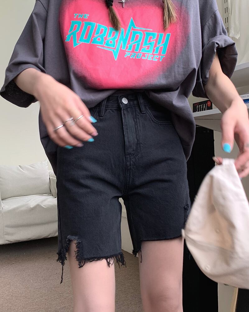 サマーブラックハイウェストパンツ 夏物 ショーツ ブルマー ブラックストロベリース13212838541