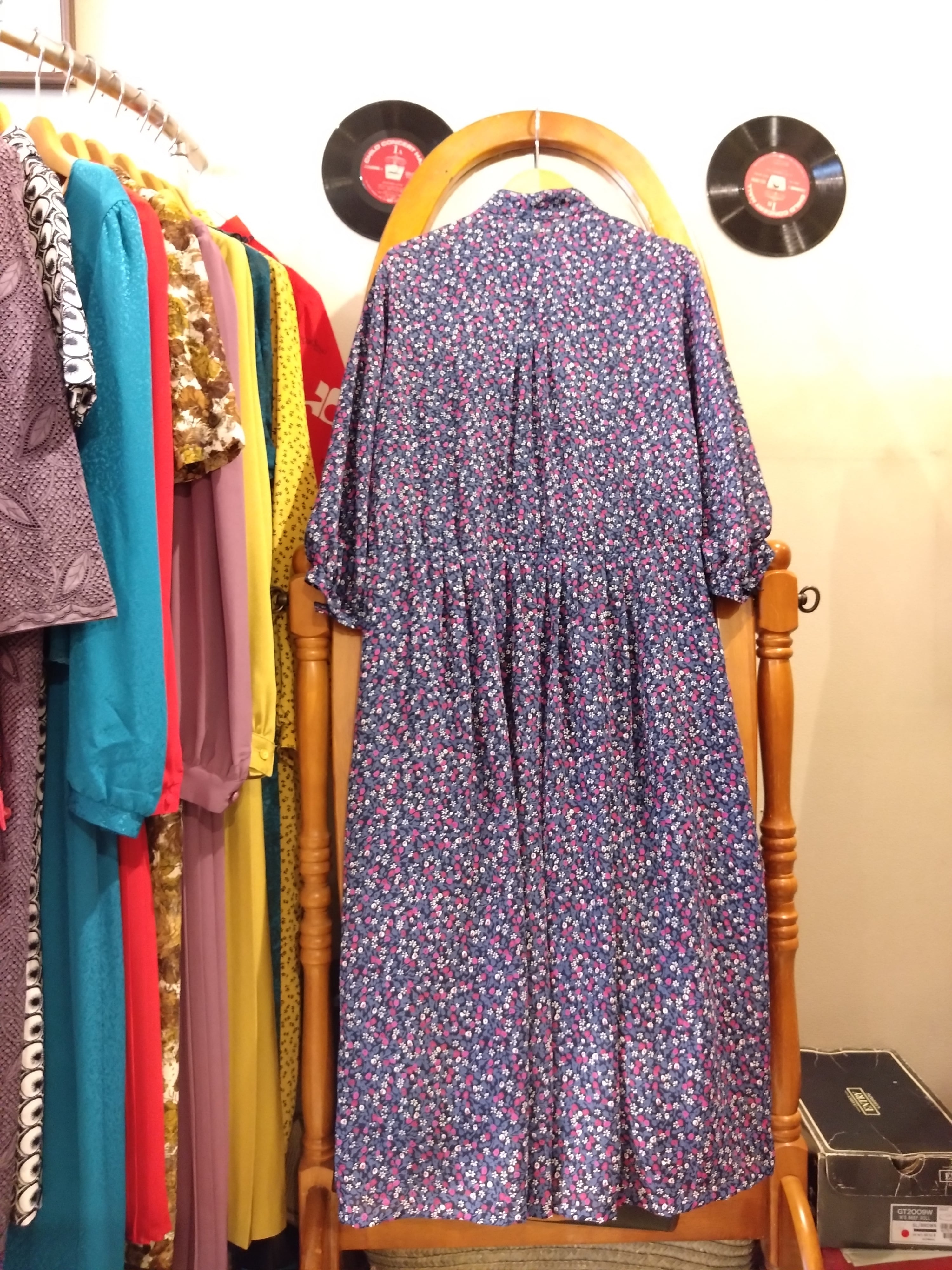 レトロ小花柄五分袖ワンピース/アンティークフラワーオンワード古着服