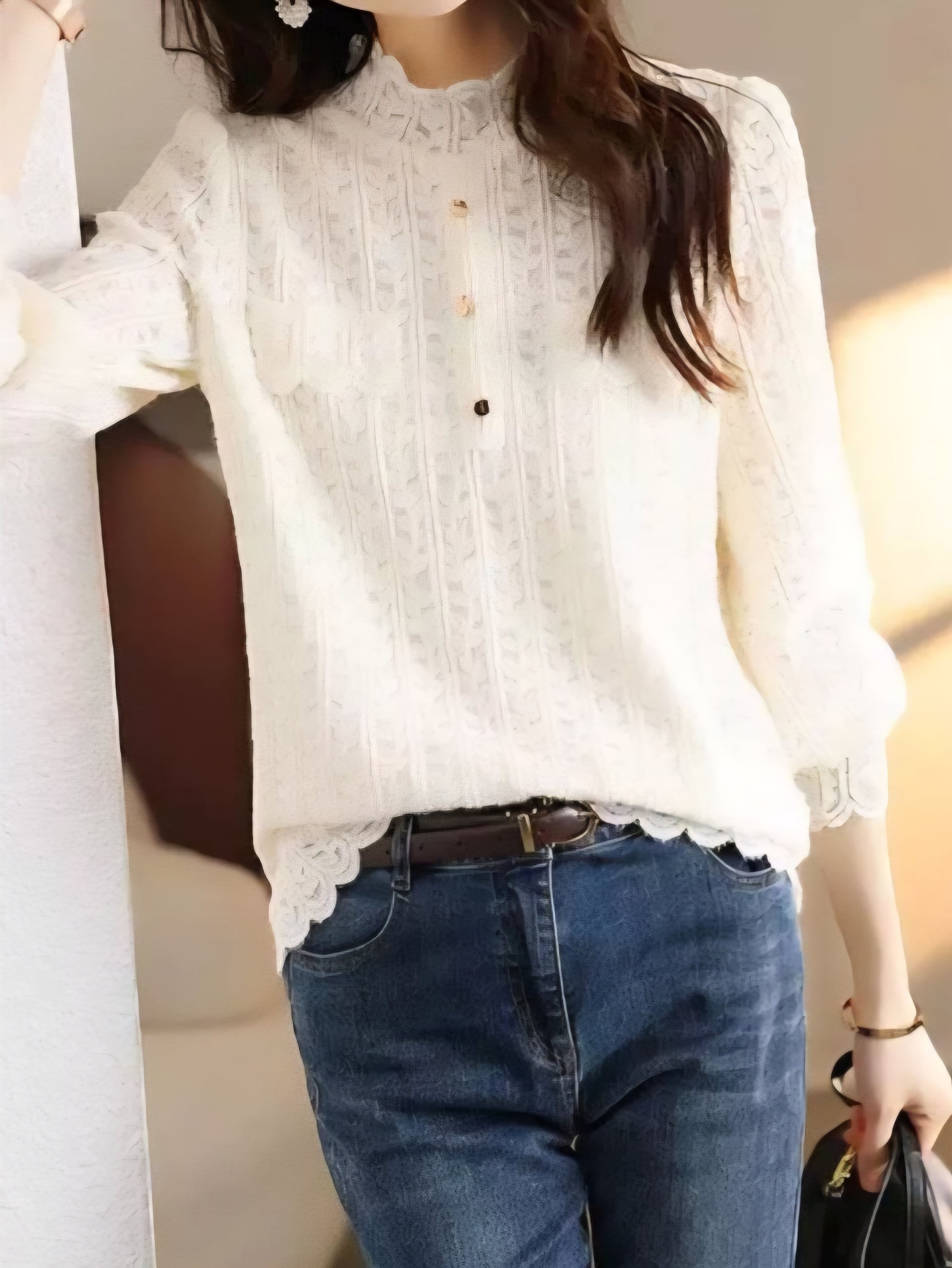 High neck lace shirt L0594