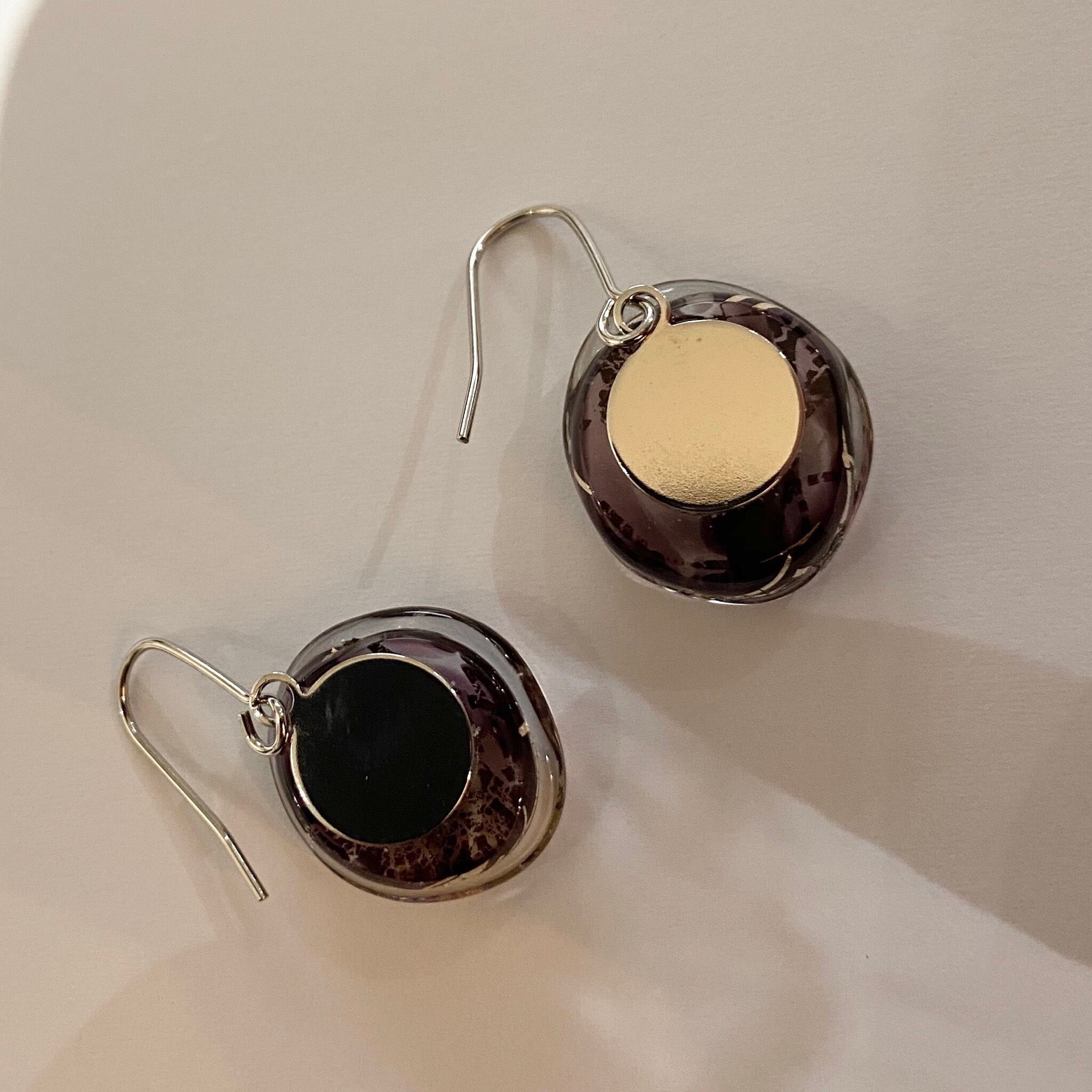 紫 と 金銀箔 の ピアス