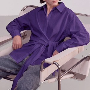 tie waist wrap cotton long sleeve shirt(2color)<t3243>
