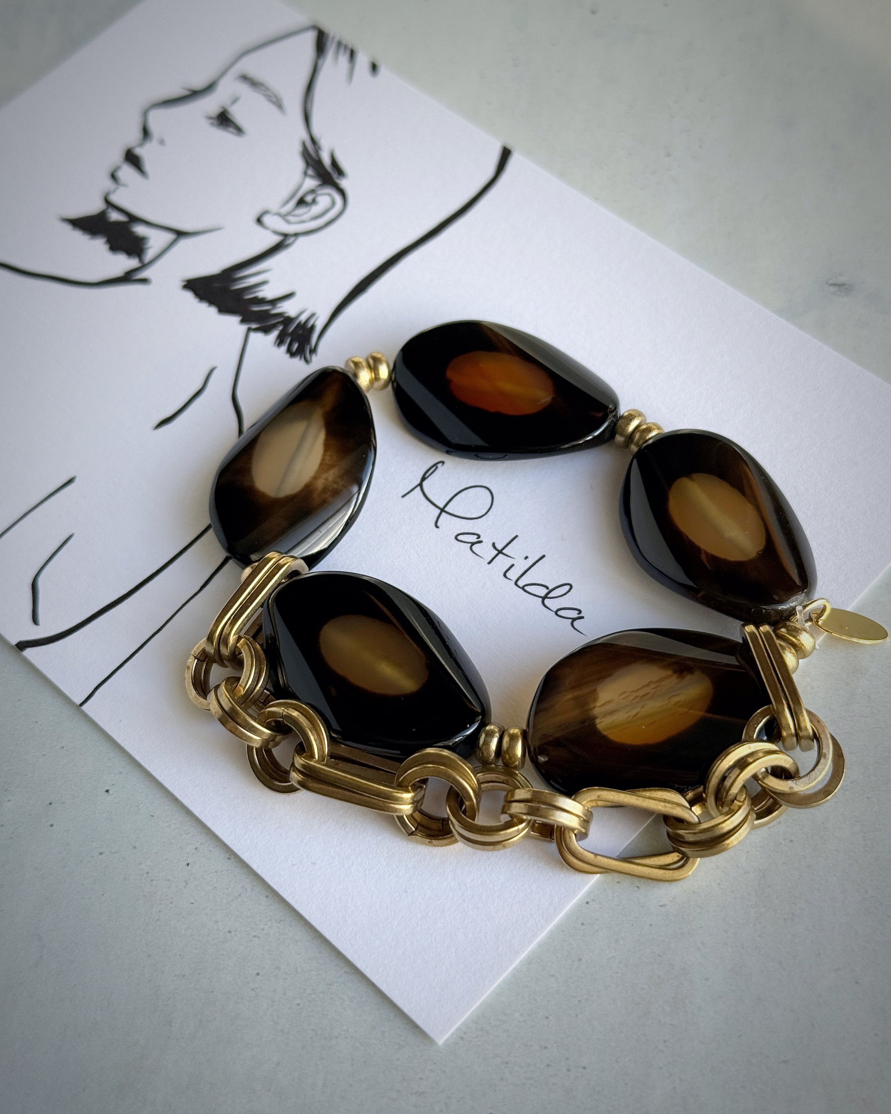 Chain & stone bracelet(アイアゲート)