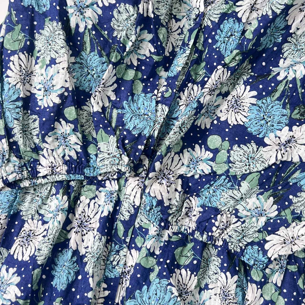 UNIQLO × PAUL & JOE ユニクロ ポールアンドジョー スキッパー ボタン 花柄 五文袖 ワンピース L/ブルー系 レディース