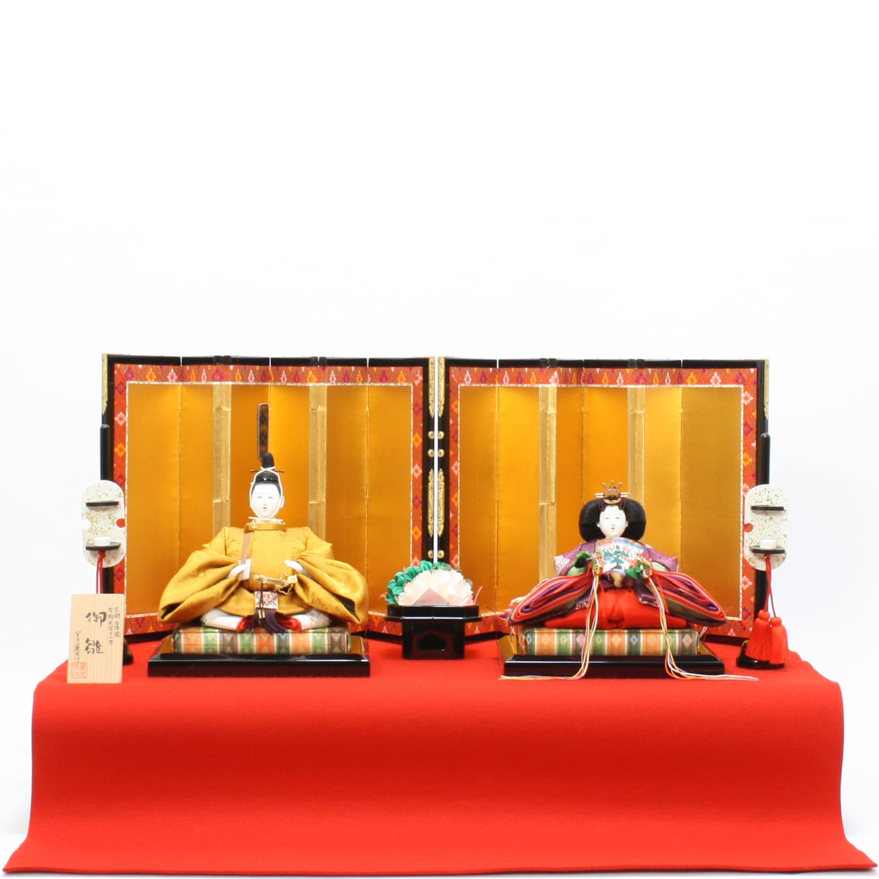 ひな人形レンタル|親王飾り|高級金襴|初節句|1か月レンタル|特典付き|福岡|人形の松屋|《商品名》衣装着親王飾り 京十番黄呂染 毛せん飾り <商品コード>32210-0124