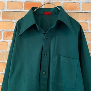 【70s dress shirt】 長袖シャツ デカ襟 ポリシャツ アメリカ古着