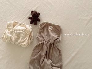 【valu bebe】ソフトパイル地リブオールインワン ベージュ 70〜80cm