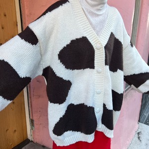 カウ柄ボリュームスリーブニットカーディガン_OLN02009