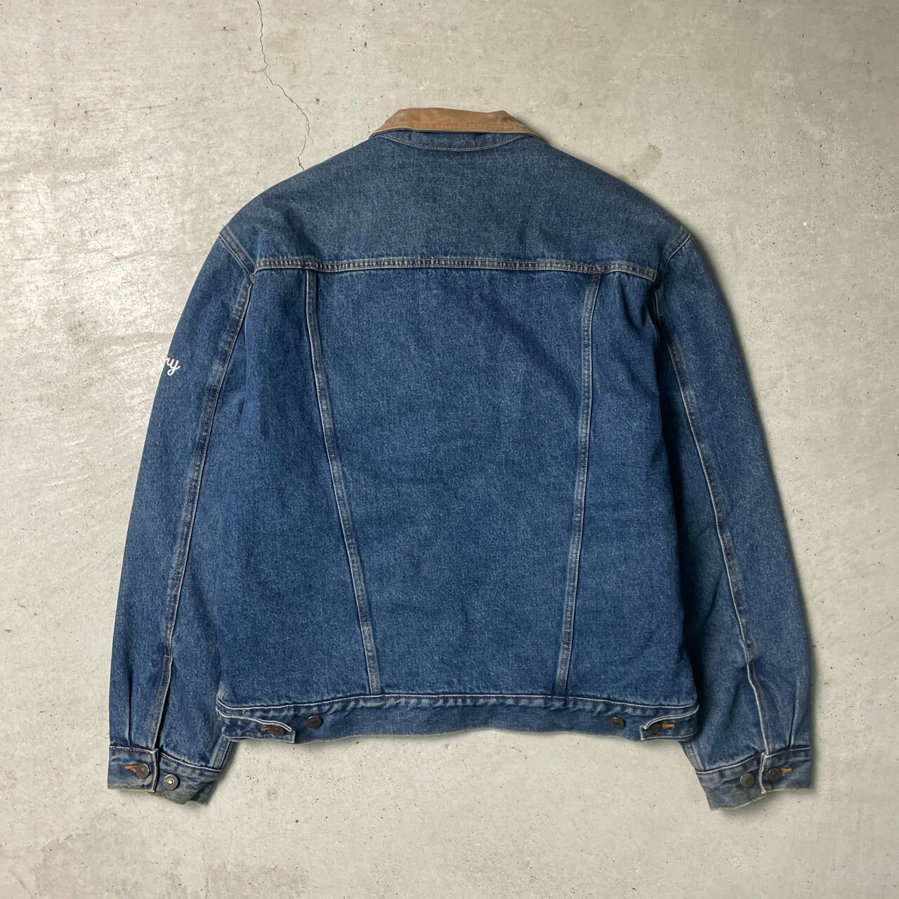 90年 CANADA SPORTS WEAR デニムジャケット レザー襟 フリースライナー 