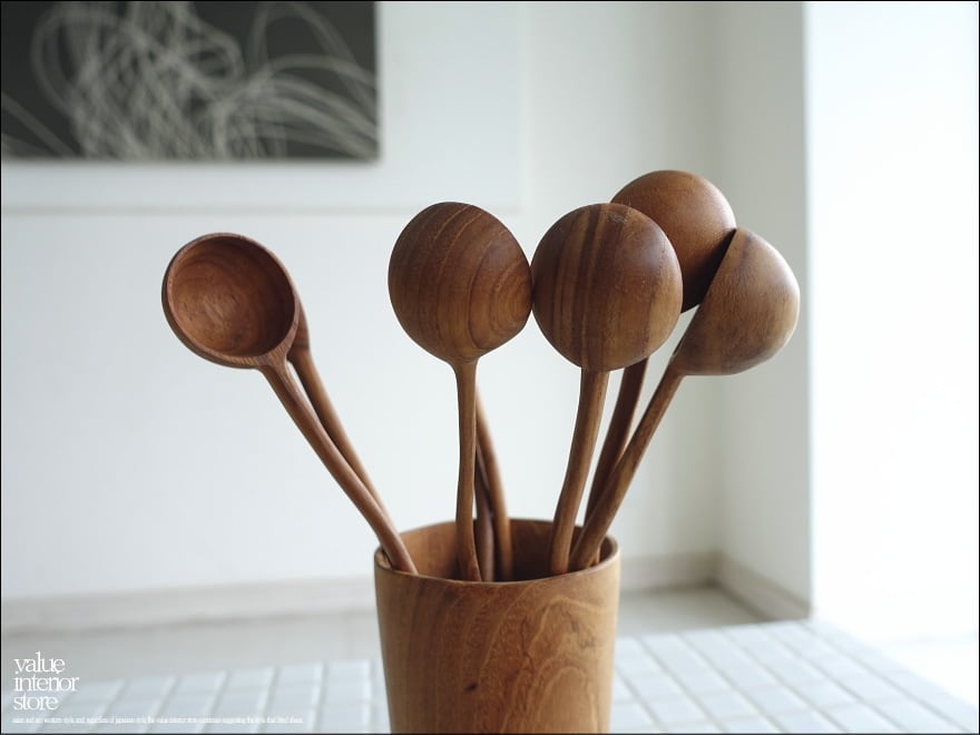 チーク無垢材 ウェーブスプーン 木製カトラリー ロングスプーン