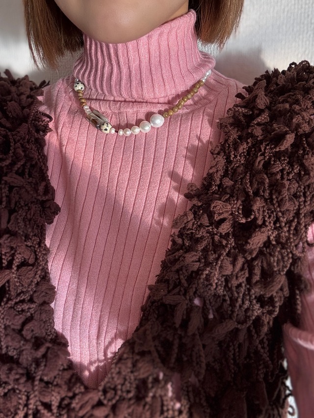 Brown wood × Pearl Necklace［GSN097］