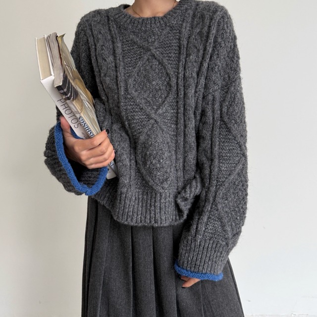 point color cable knit sweater m0361