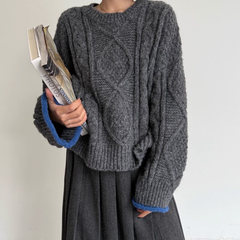 point color cable knit sweater m0361