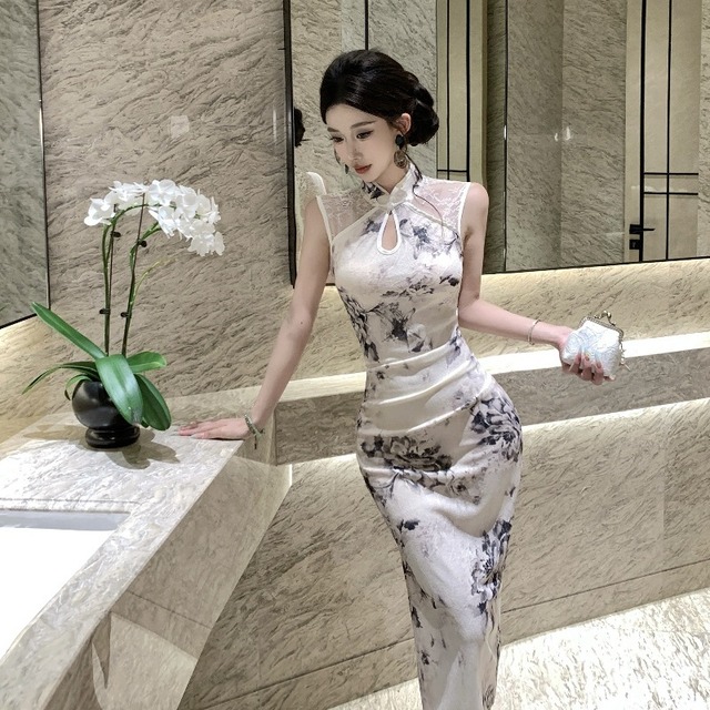 【dress】レースドッキングプリントワンピース　M32866