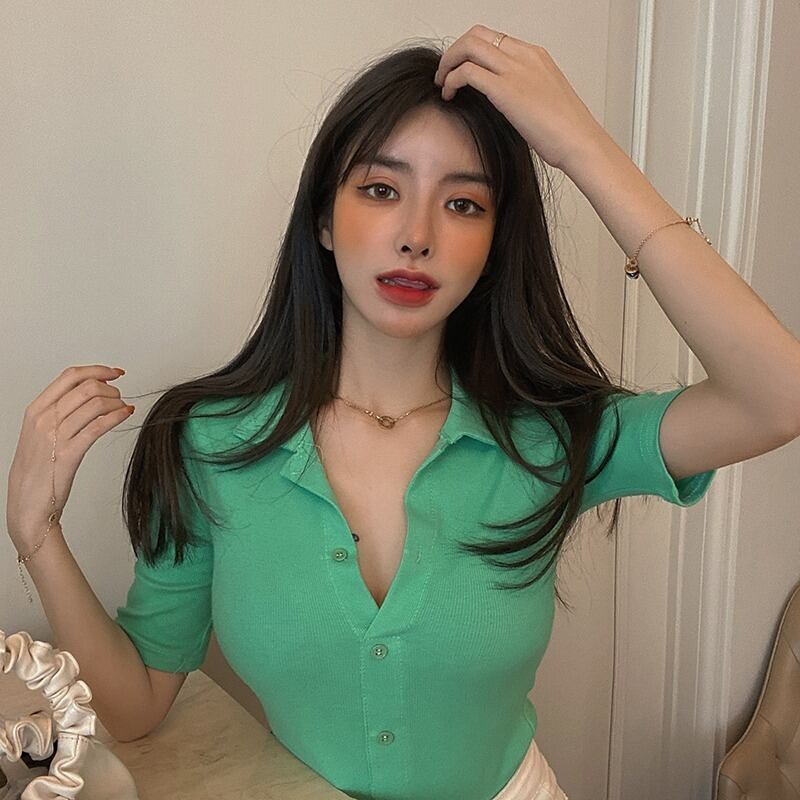 トップス レディースサマースリムショートVネックホワイトTシャツ 夏物 YY-ファッション46346669817