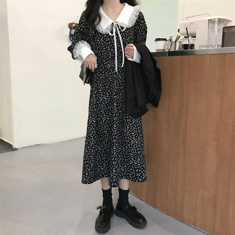 スタンダードレースフローラルドレス スプリングルーズウェスト薄手スタイルスカート レトロ 春物 花柄 萌量不足97908761675