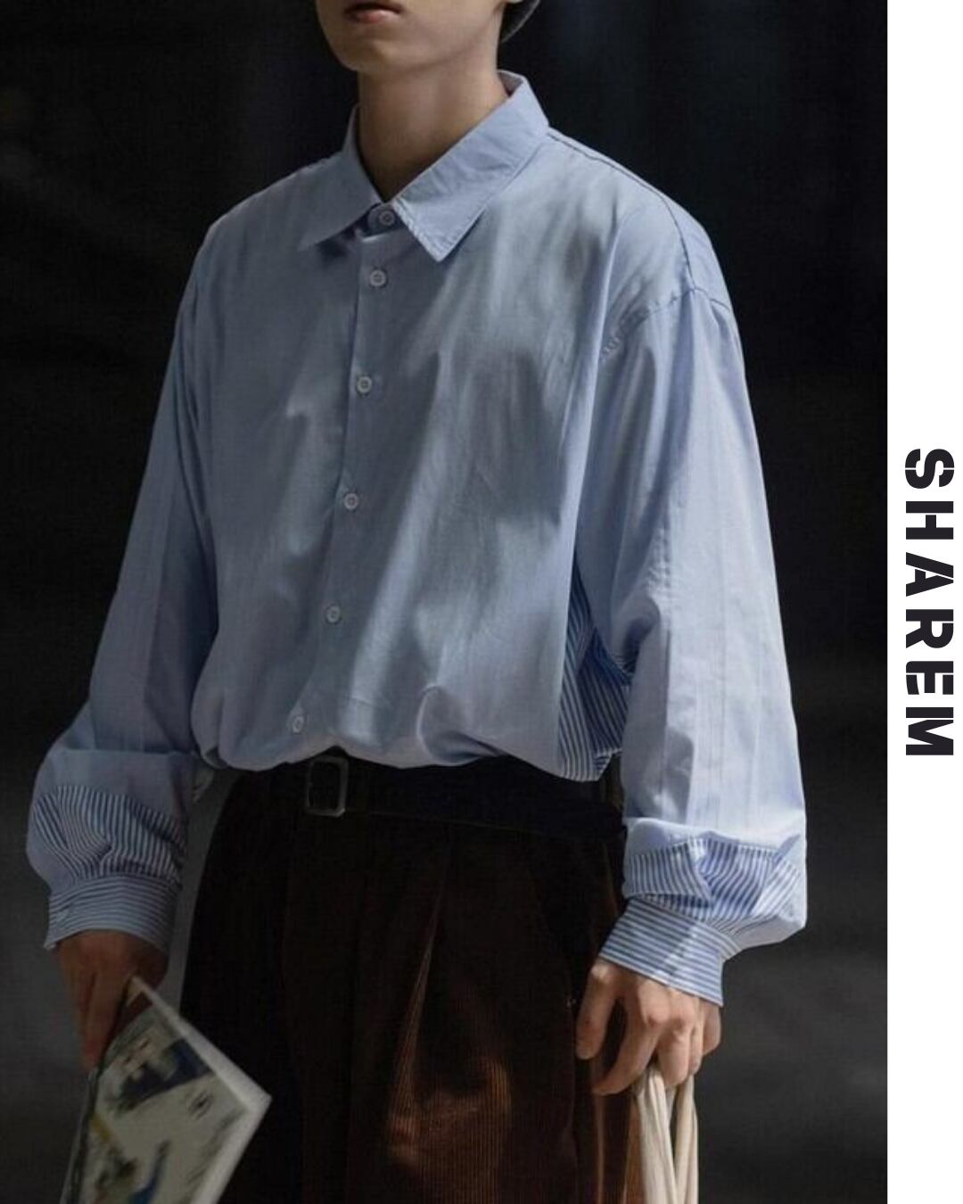 striped contrast long sleeve shirt B0164