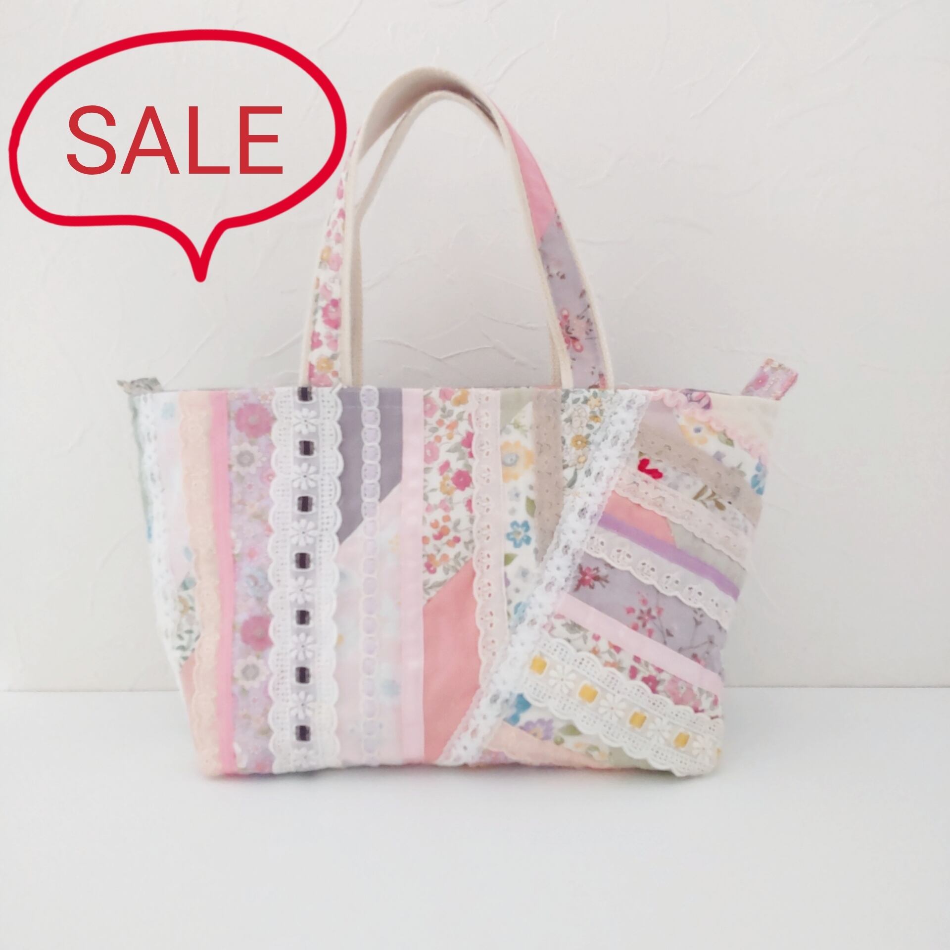 maiando 花柄パッチワークトートバッグキット ピンク　ソレイヤード maiando 花柄パッチワークトートバッグキット ピンク インド綿