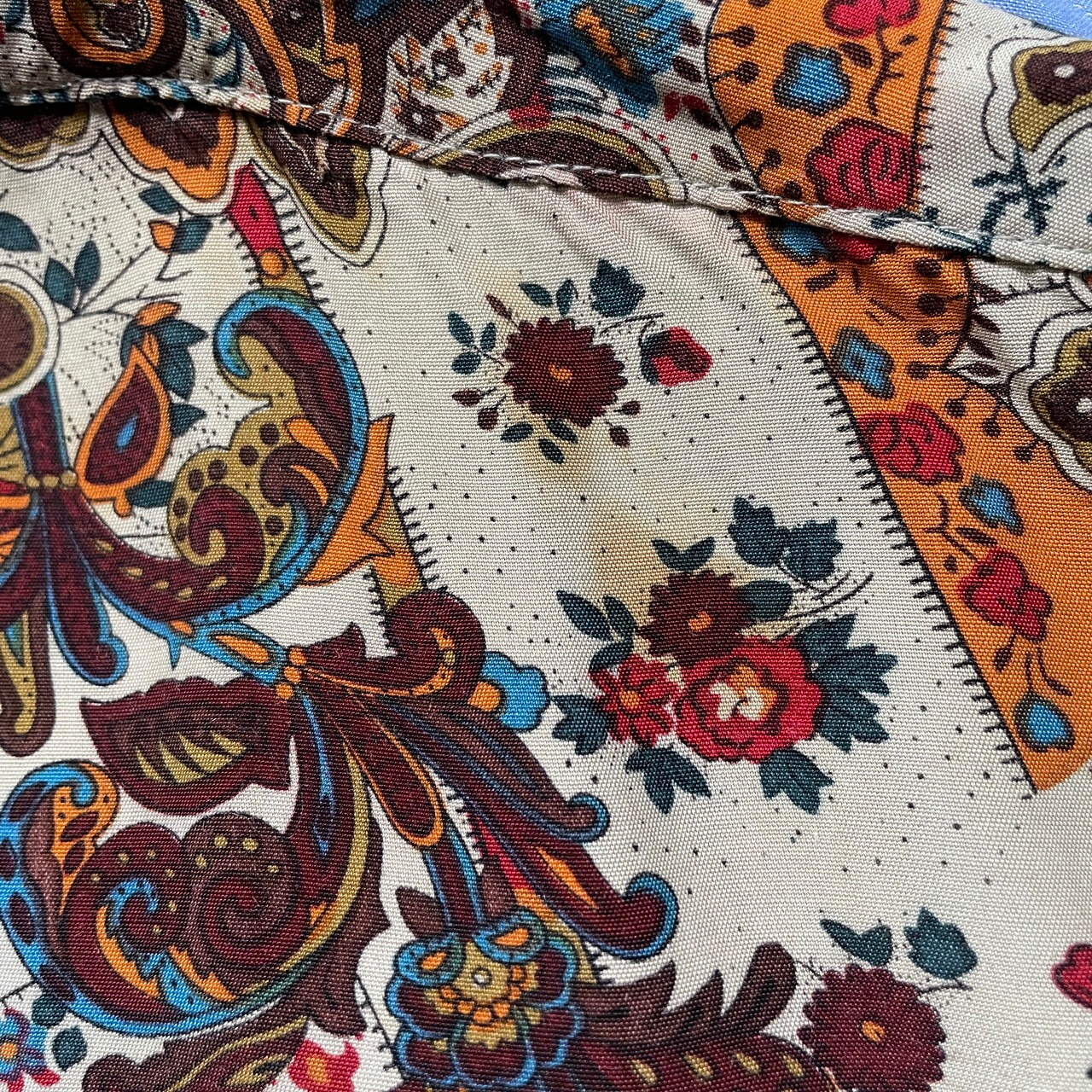 90年代 GUESS ゲス ワンポイントロゴ 長袖 レーヨン ボタニカル柄 