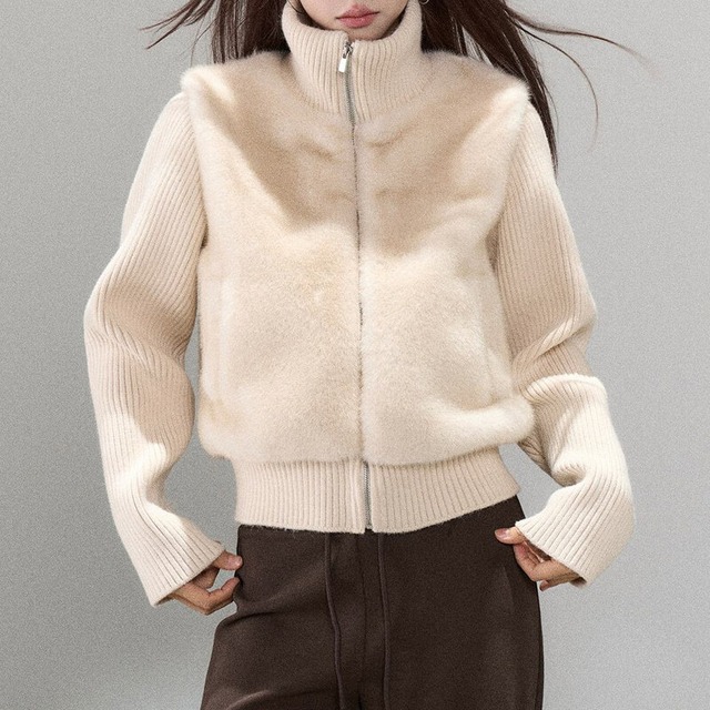 Fur knit combi jacket　B3893