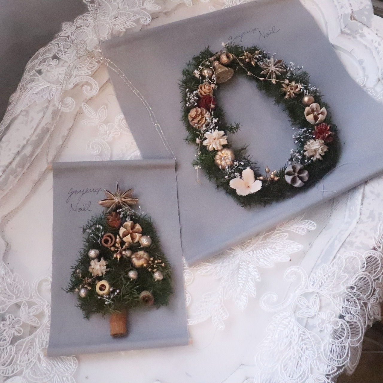 ミニツリー　グレー　タペストリーキットシャビータイプ（Sサイズ）　手作りで楽しむ大人のシャビーなクリスマス　