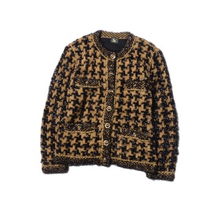 japanese used    gold knit   collarless jacket