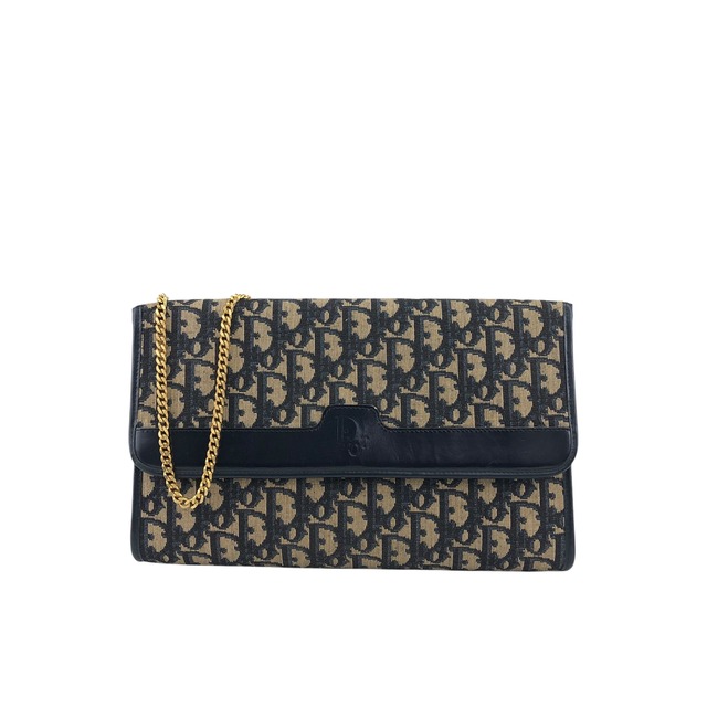 Christian Dior クリスチャン ディオール トロッター ショルダーバッグ ブラック ロゴ型押し ジャガード チェーン vintage ヴィンテージ オールド nvjjp2