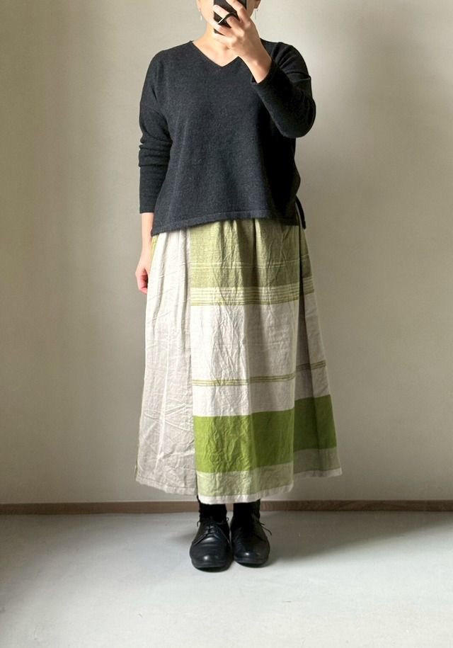 40) ポワンスカート ショート コットン　GR/BE　玉木新雌 tamaki niime