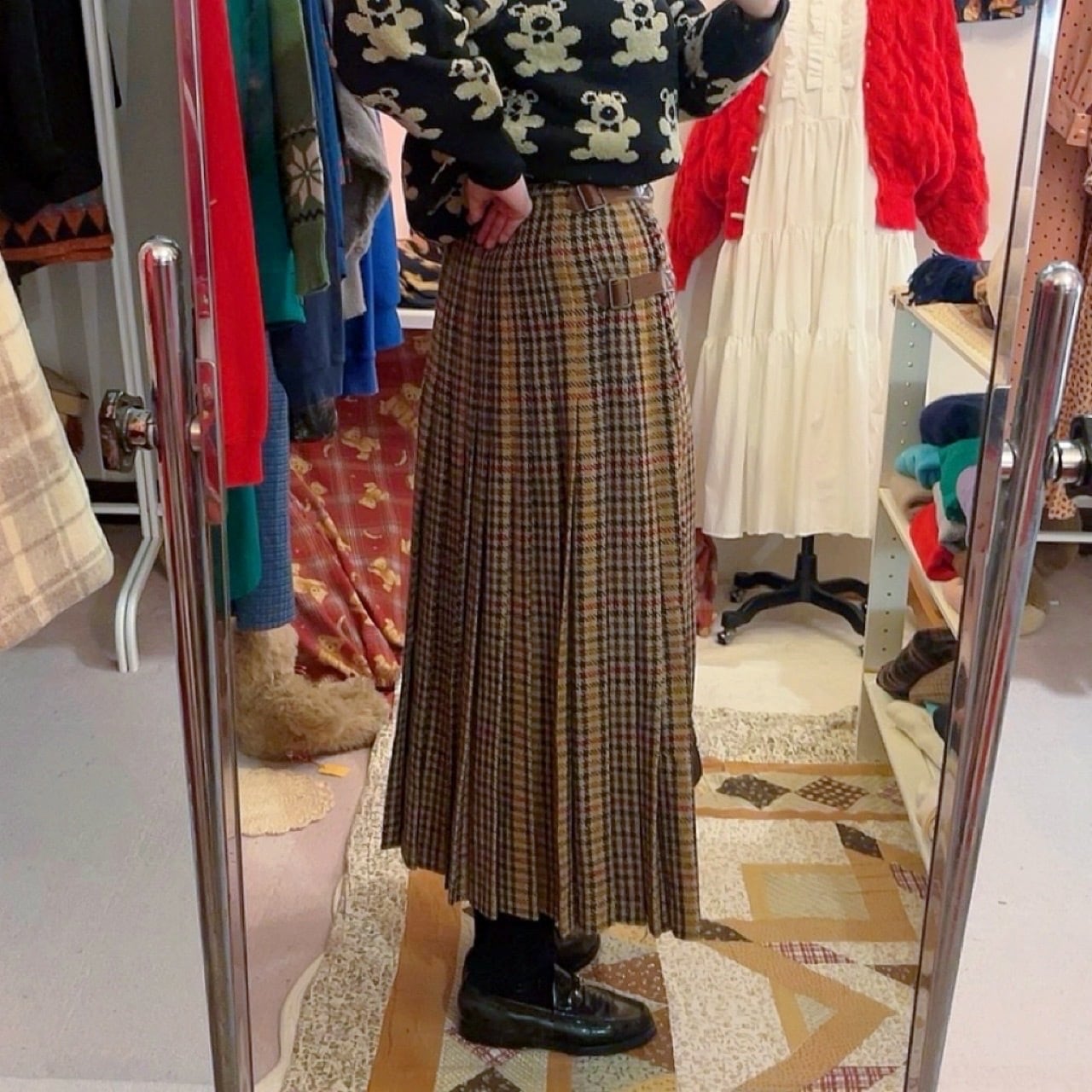 wonderful world / brown check wrap skirt