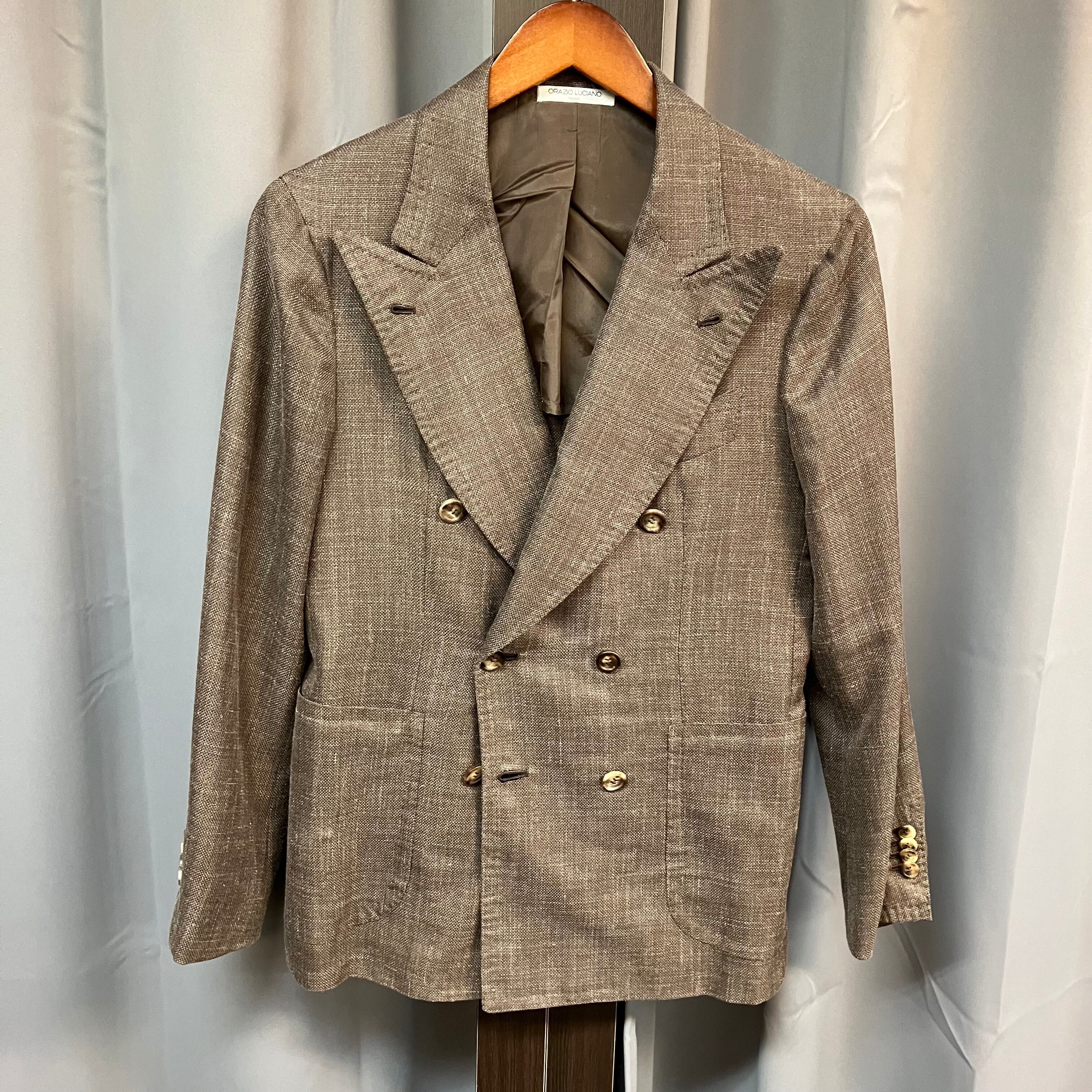 ORAZIO LUCIANO MIXED LINEN DOUBLE-BREASTED JACKET 42 | safarionline