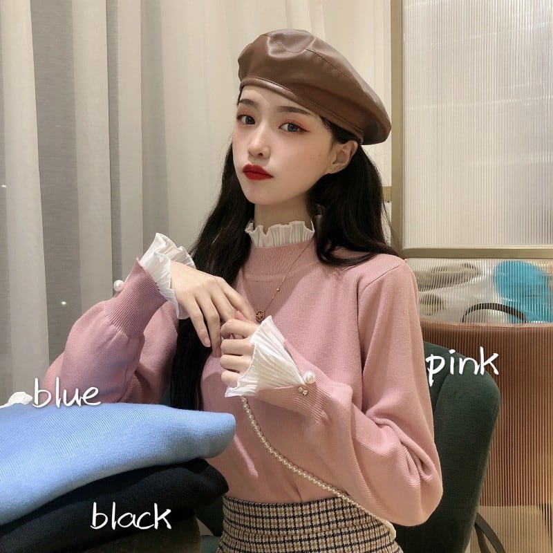 レースセーター スプリングオータムスタンダードメッシュシャツ レディース レトロ 春物 秋物 ステッチ 萌量不足73301729856