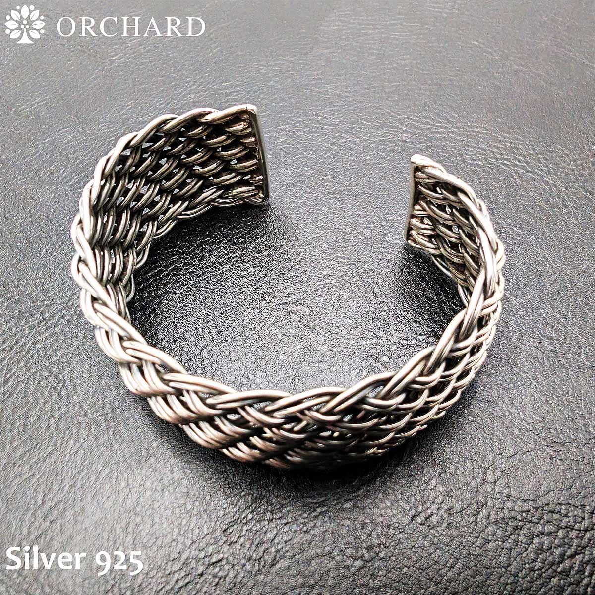 シルバー925 バングル Silver 925 メンズ レディース 編み込み ツイストパターン ハンドクラフト
