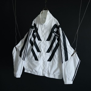 80s' " adidas " over silhouette bi-color switching design zip-up nylon blouson