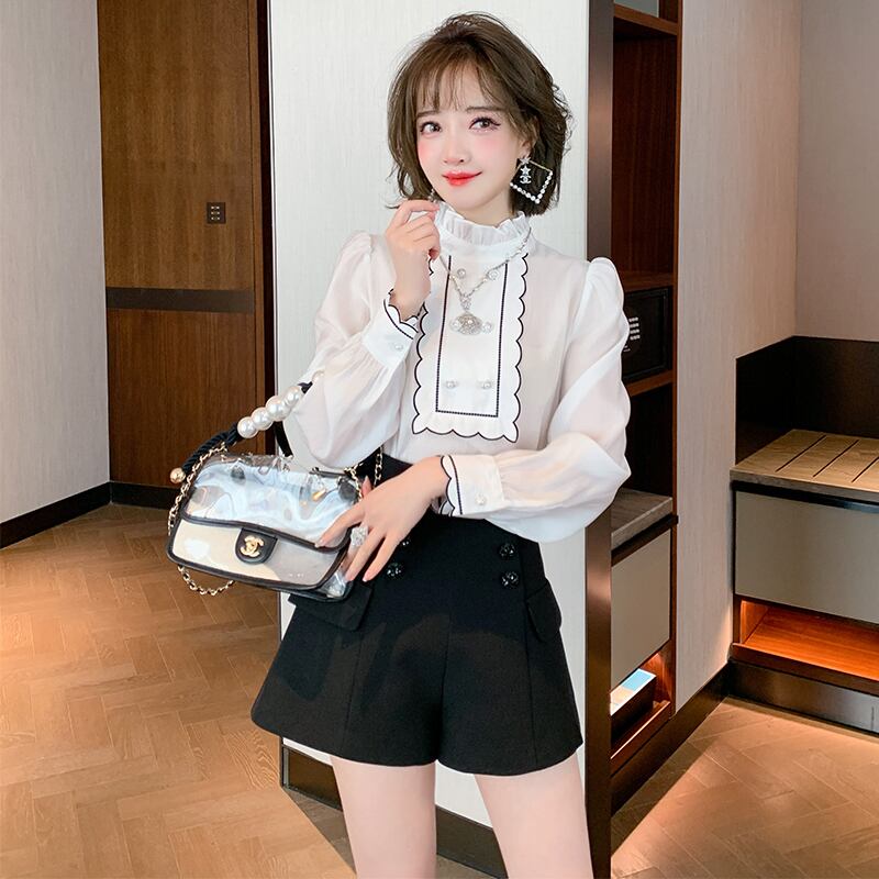 ダブルブレストカラーシャツ ハイウェストショーツ スプリング 春物 ブルマー MIUCO1844265477