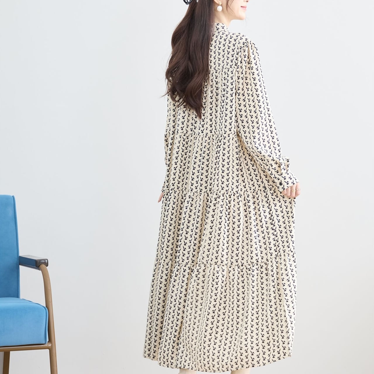 新作][reve bleu]ラビットパターンデザインワンピース ロング