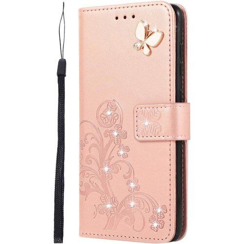 OPPO A79 5G ケース シン フィット CPH2553 スマホ おしゃれ 純色 四つ葉のクローバーの印 PUレザー 上絵 手帳型 カード入れ オッポ A79 5G 財布カバー スタンド機能 耐衝撃 防塵 耐久性 装着やすい 吸着の機能 キラキラ 胡蝶 ラインストーン デコ メチャ可愛い おっぽ a79 5g スマホカバー ローズゴールド Oppo A79 5G 2367